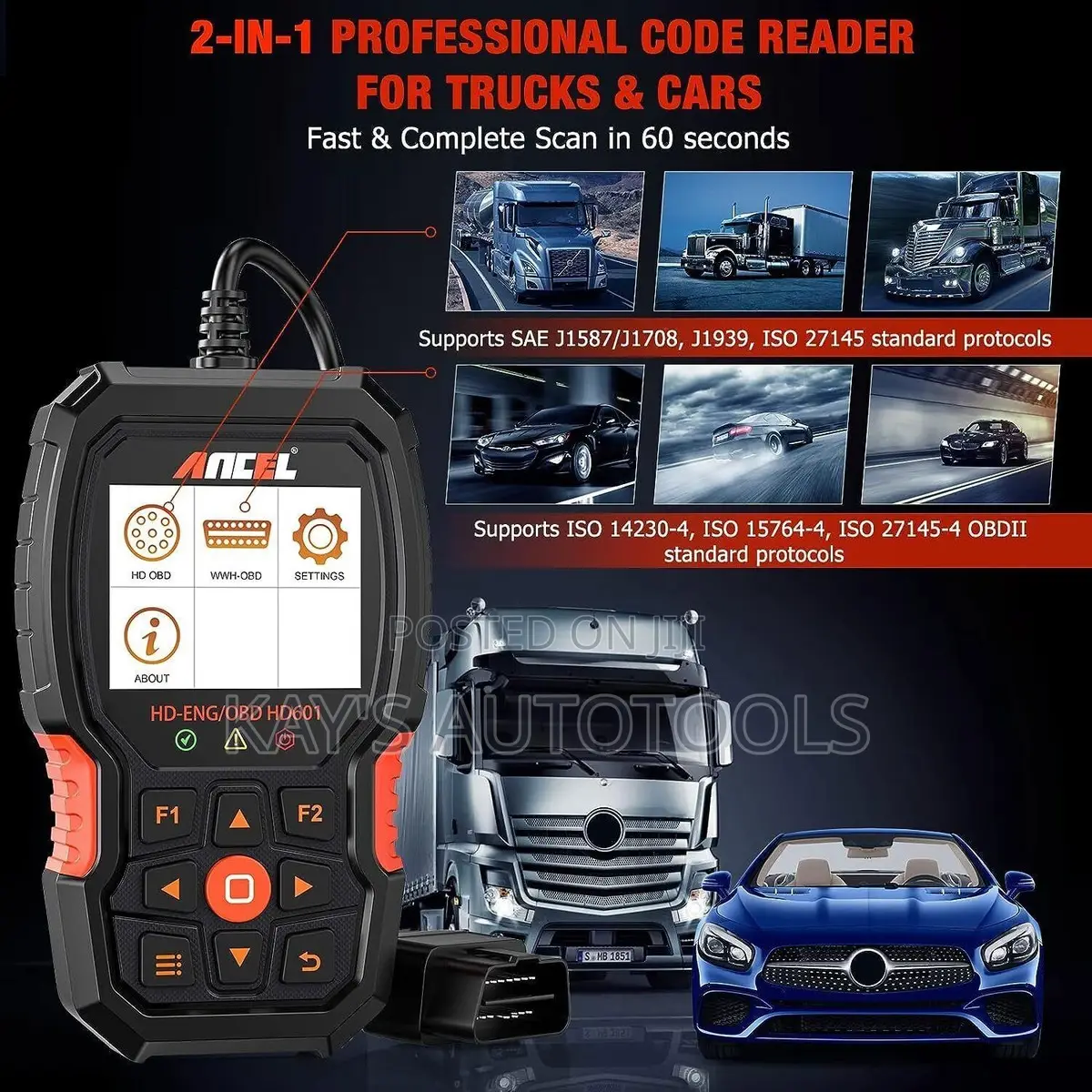 Ancel Hd601 Full System Car and Truck 12/24v Diagnostic Tool