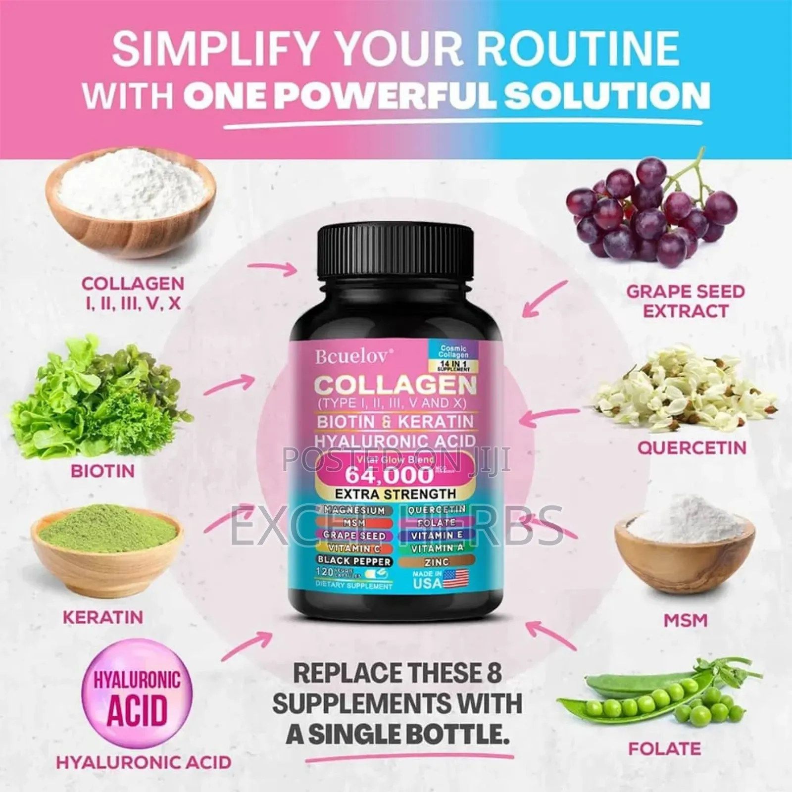 Bcuelov Collagen Biotin Keratin Hyaluronic Acid 120caps