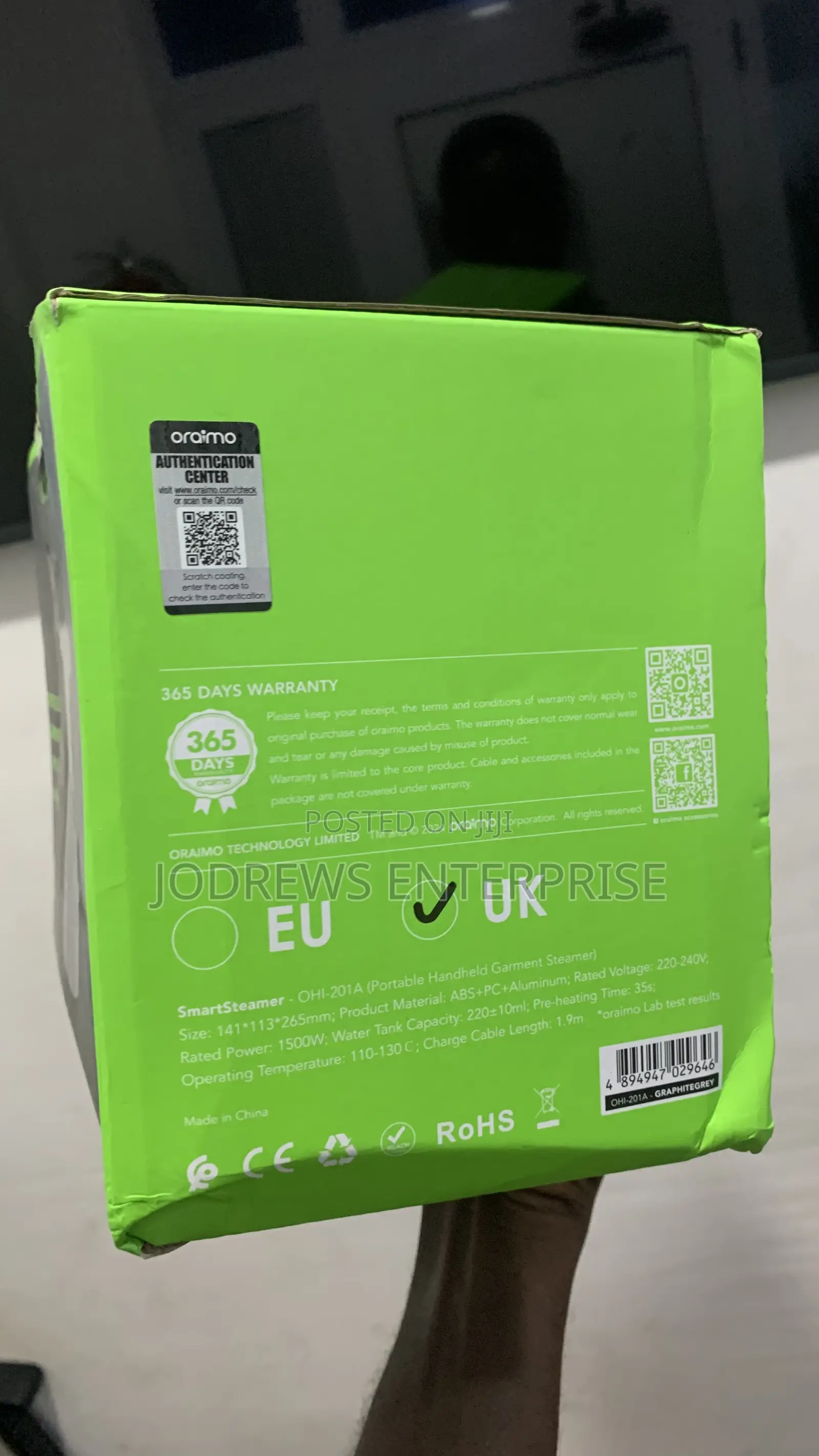 Oraimo Smart Steamer 1500w Handheld Garment Steamer