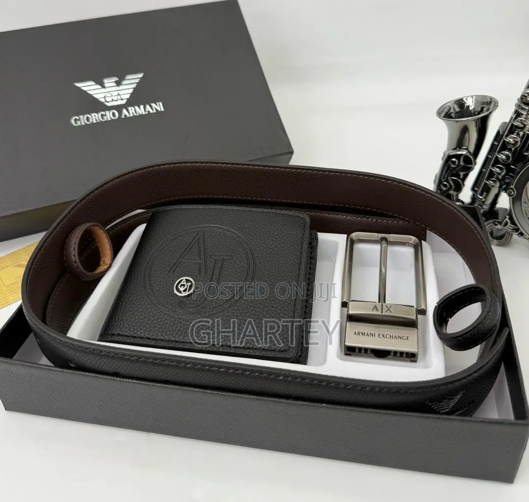 Giorgio Armani Leather Belt and Wallet Combo