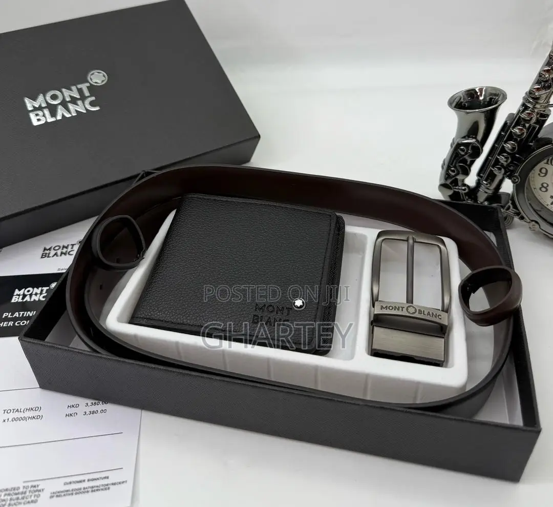 Mont Blanc Leather Belt and Wallet Combo