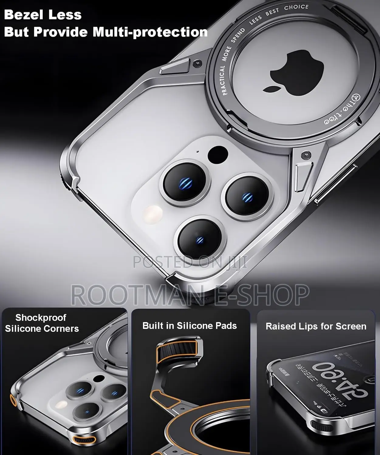 Frameless Magnetic Case for iPhone 14 -16 Pro Max With Stand