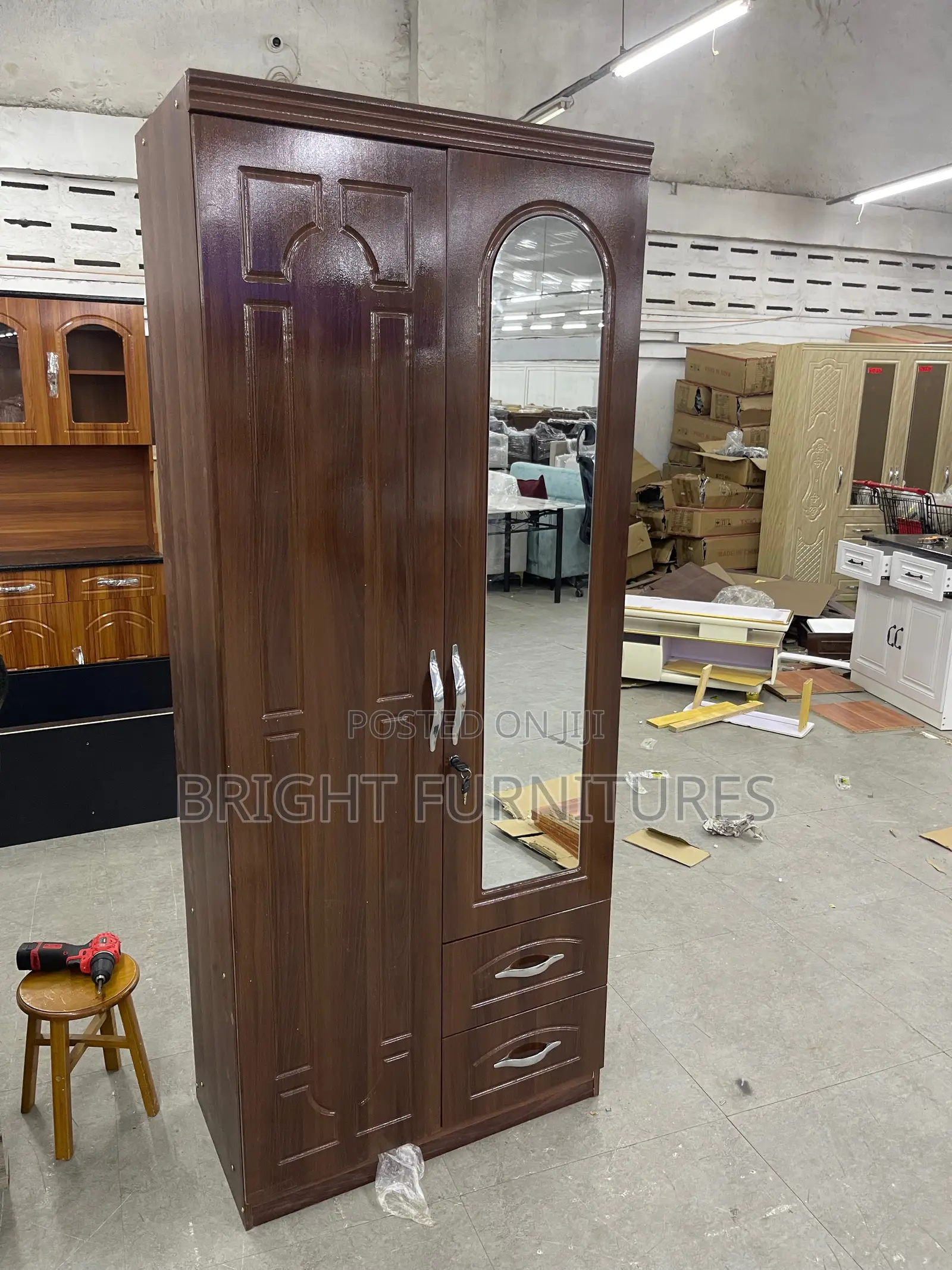 2 Doors Wardrobe With Drawers and Mirror