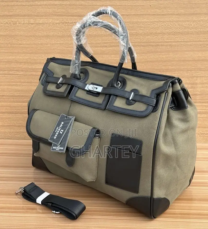 Two Toned Canvas Leather Unique Design Duffle Bag || Green