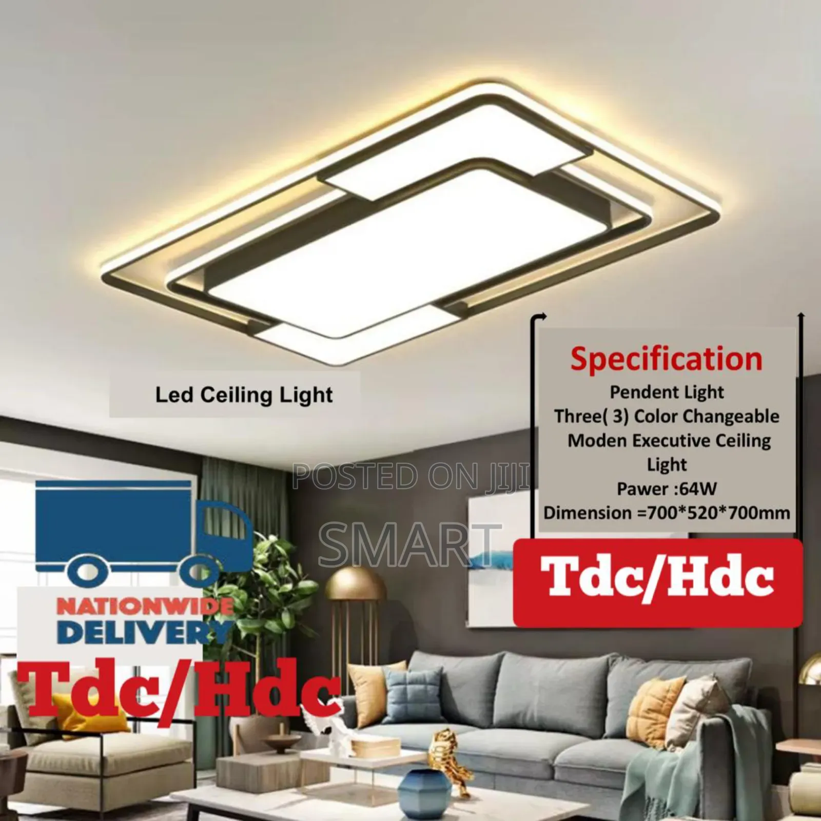 Morden Led Ceiling Light - 64w. Gold Black