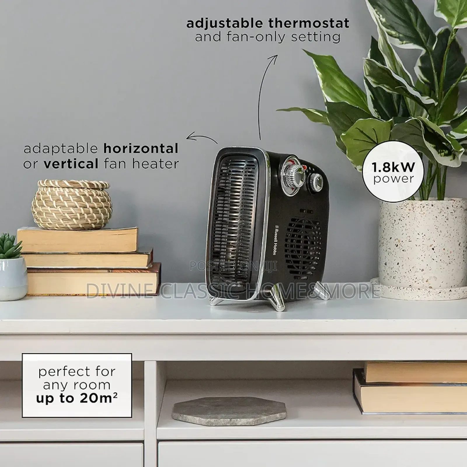 Swan Retro Horizontal Vertical Fan Heater, 1800w