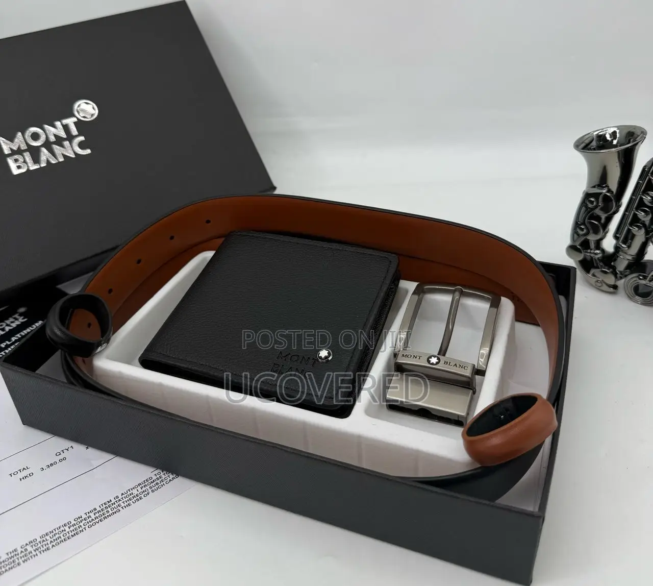 Mont-Blanc Men’S Bifold Flip Id Wallet + Belt