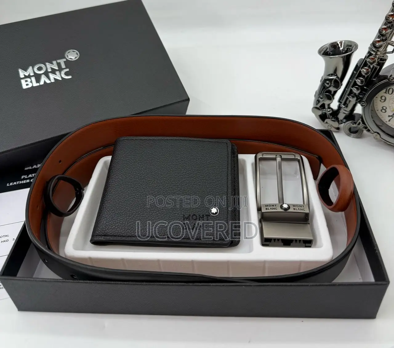 Mont-Blanc Men’S Bifold Flip Id Wallet + Belt