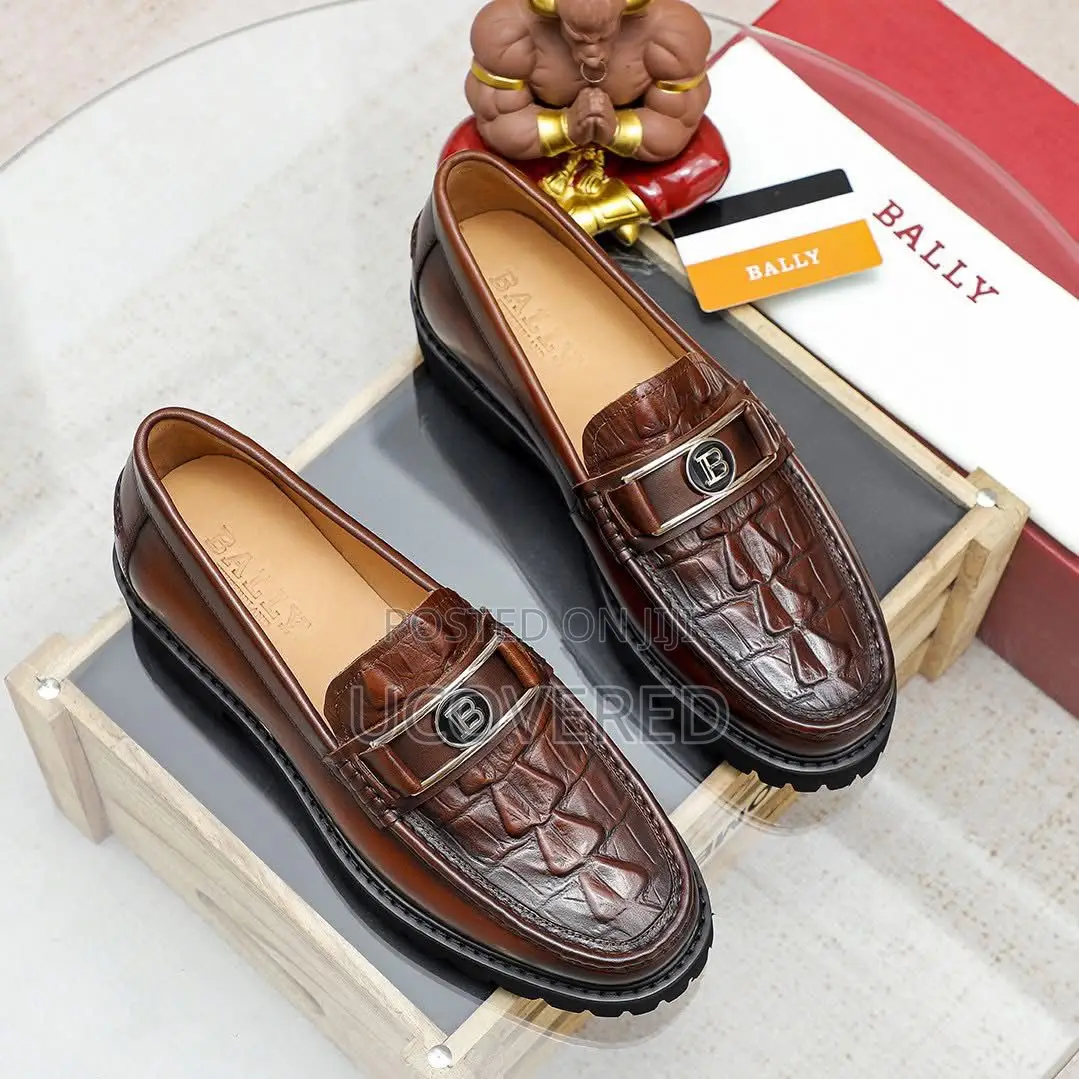 Bally Men’S Crocodile Pattern Leather Slip on Loafers