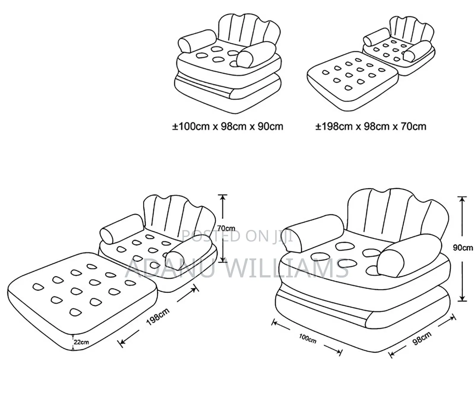 Multifunctional 5in1 Foldable Inflatable Bed Sofa With Pump