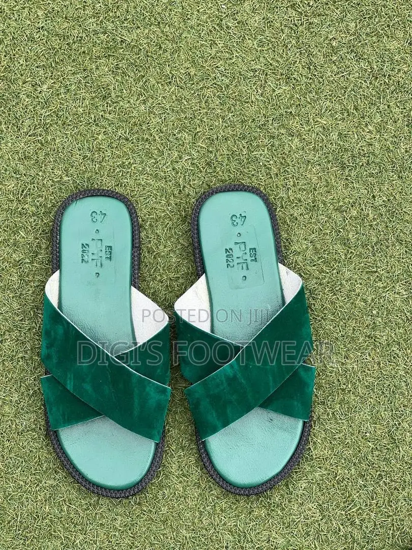 Green Suede Crossed Chunk Slipper