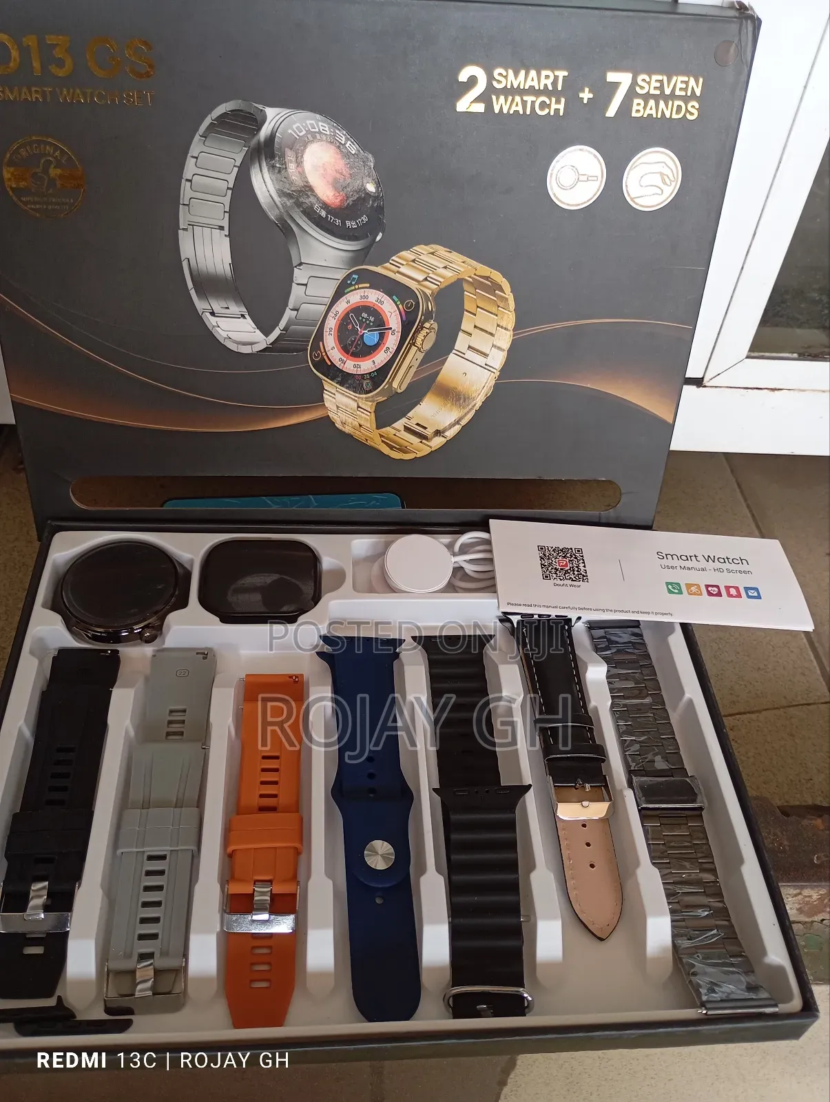 D13-Gs Smart Watch With 2 Smartwatches and 7 Straps - Black