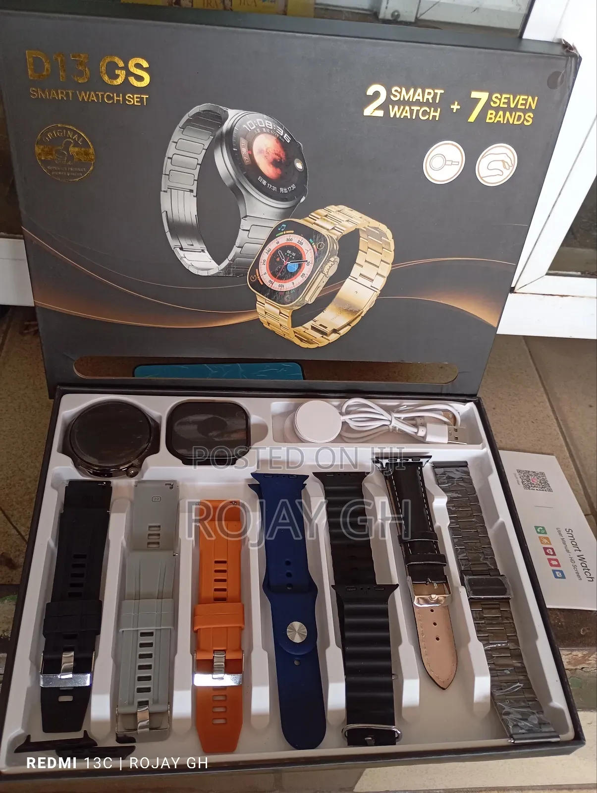 D13-Gs Smart Watch With 2 Smartwatches and 7 Straps - Black