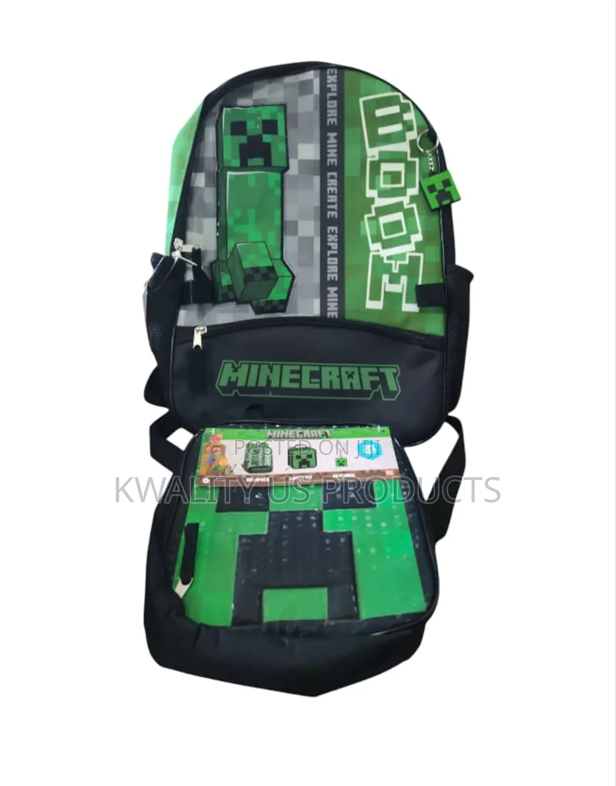 Minecraft Backpack With Lunch Bag and Keychain