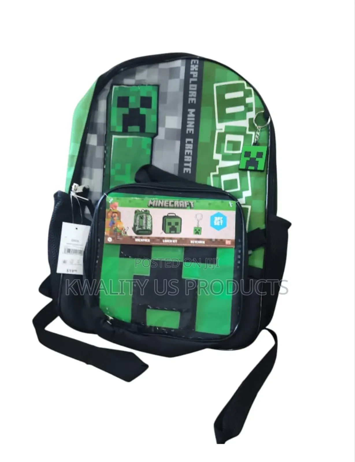 Minecraft Backpack With Lunch Bag and Keychain
