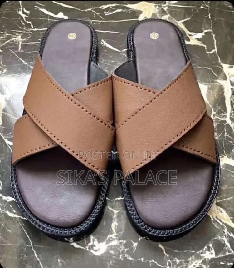 Coffee Brown Leather Slippers