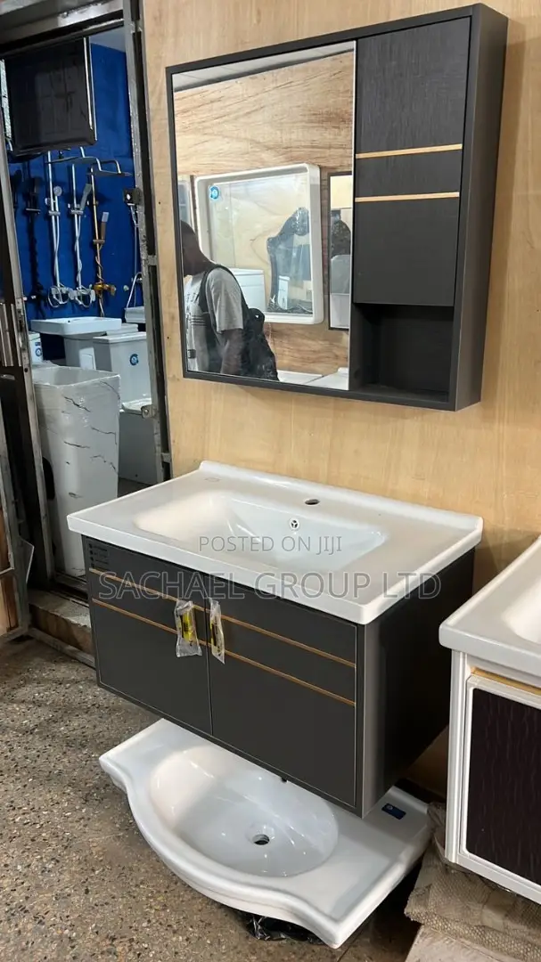 Brown 80cm Cabinet Basin With Mirror