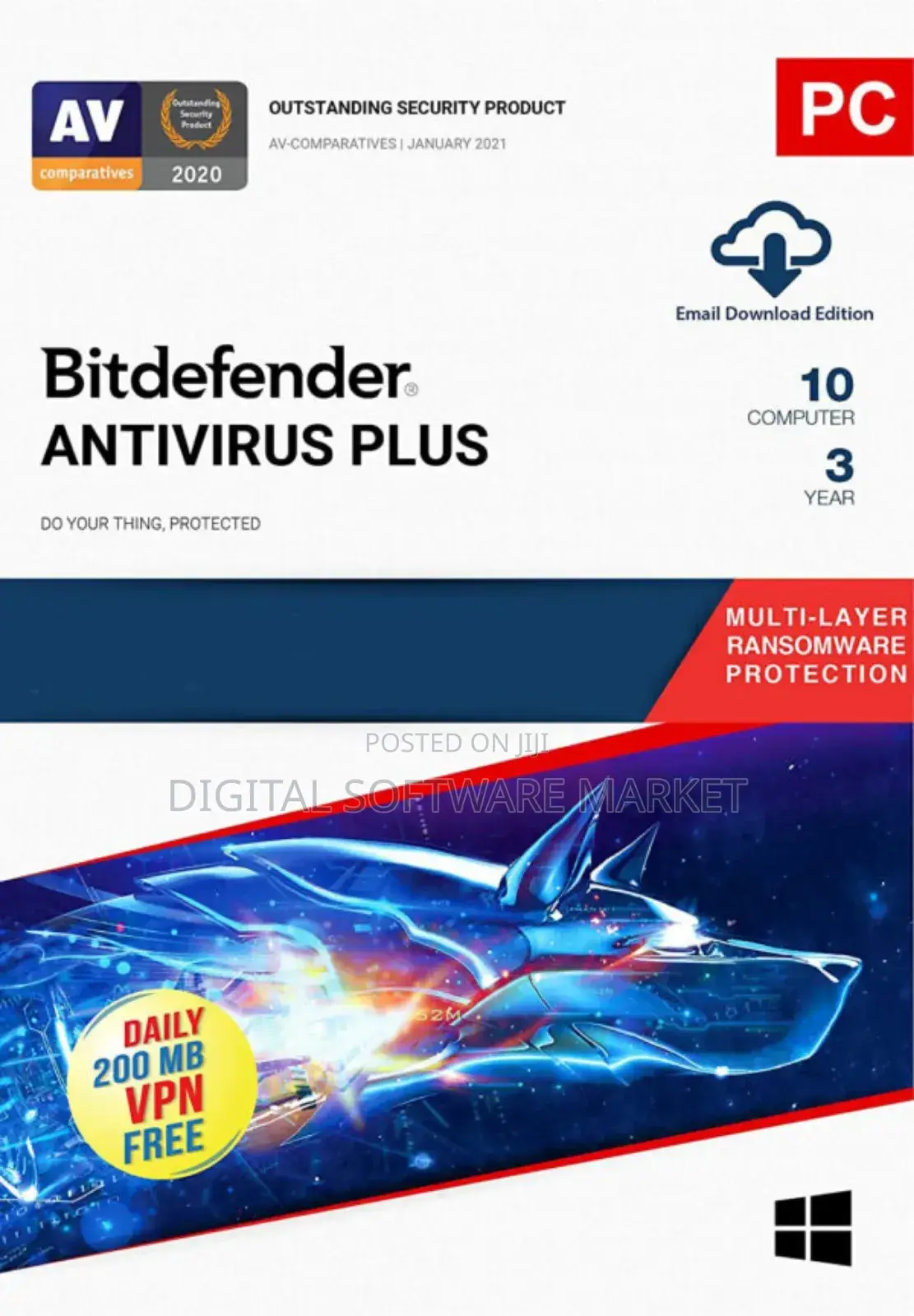 Bitdefender Antivirus Plus 10 Devices 3 Year Windows
