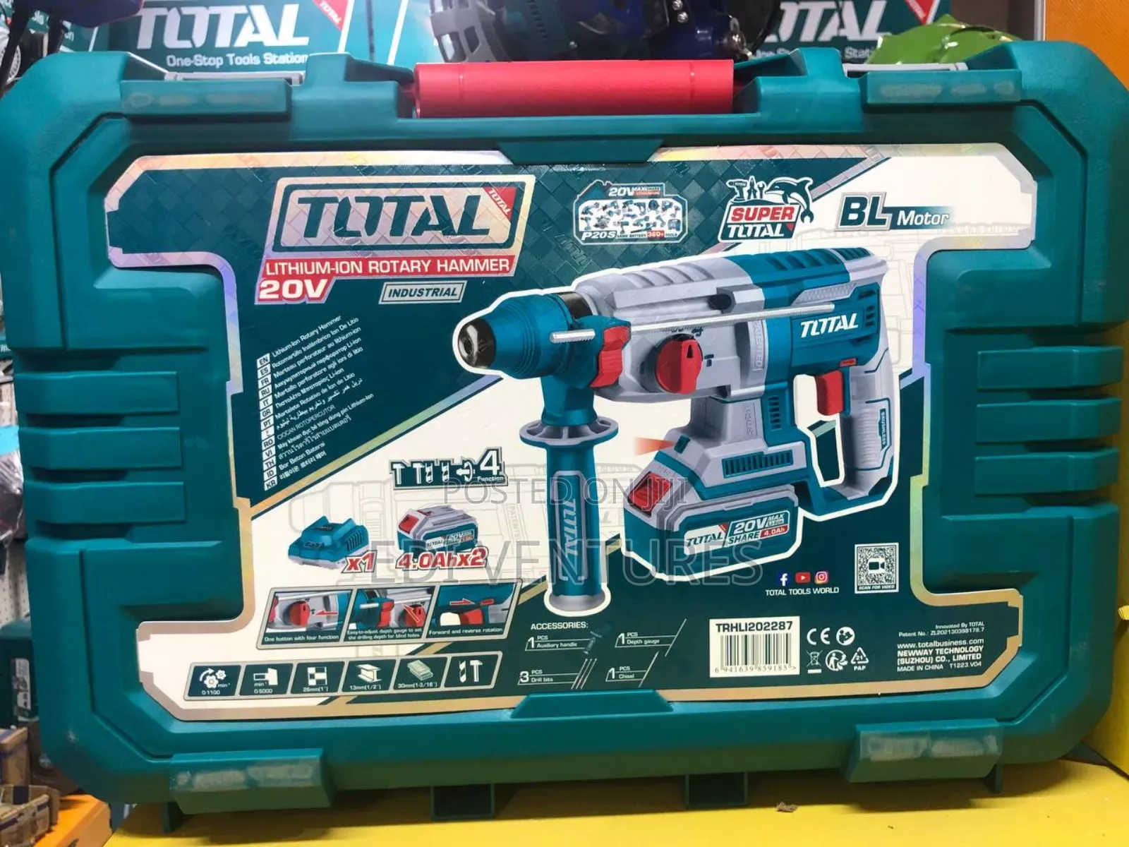 Total Cordless Rotary Hammer-4 Functions (Two Batteries, 20v