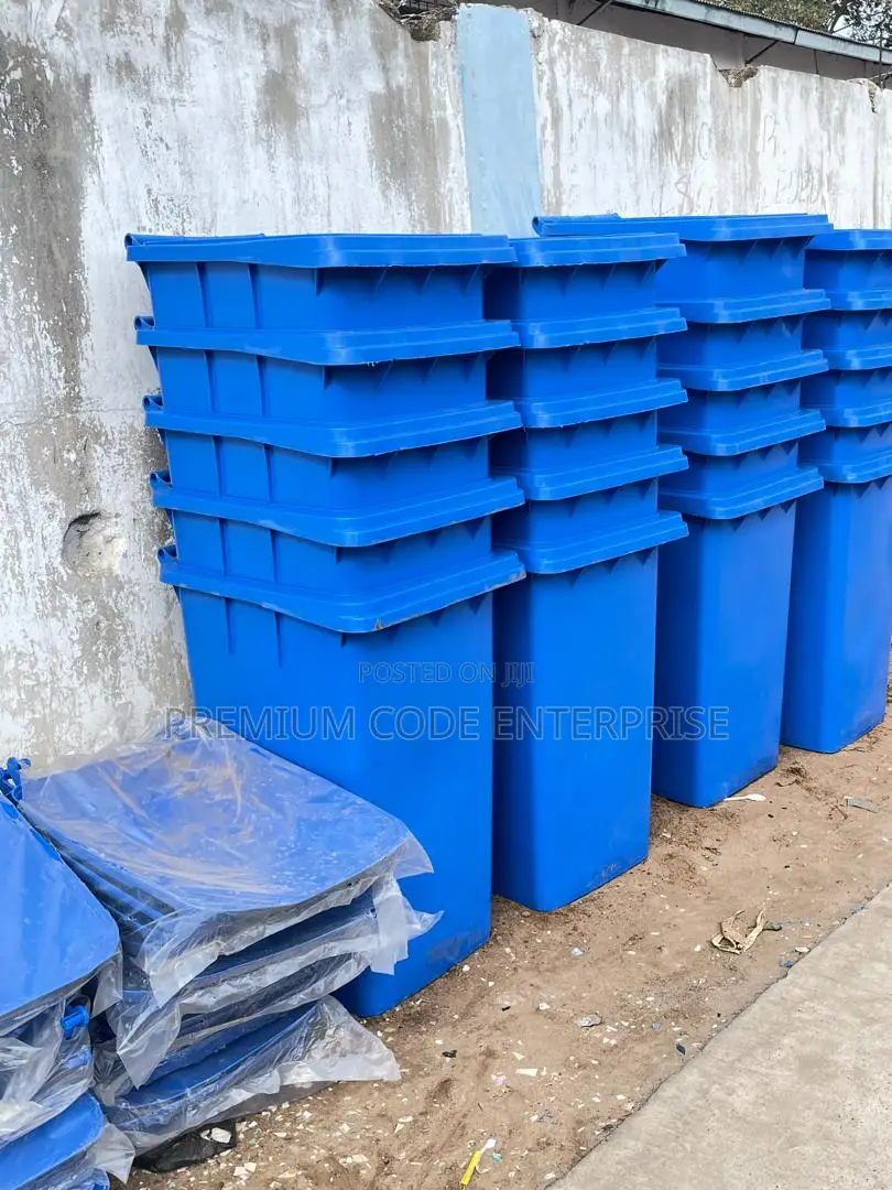 240l Blue Dustbins With Flat Cover