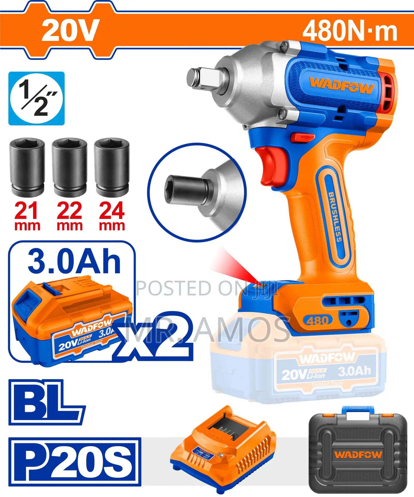 480n.M Li-Ion Brushless Impact Wrench 20v - Wcd1b48