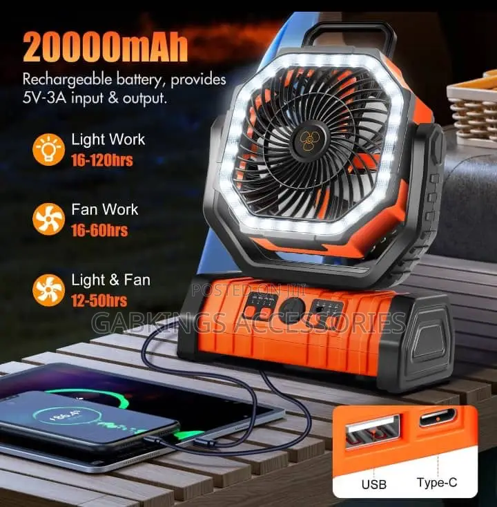 16hr to 60hrs Table Top Rechargeable Fan With 20,000 Battery
