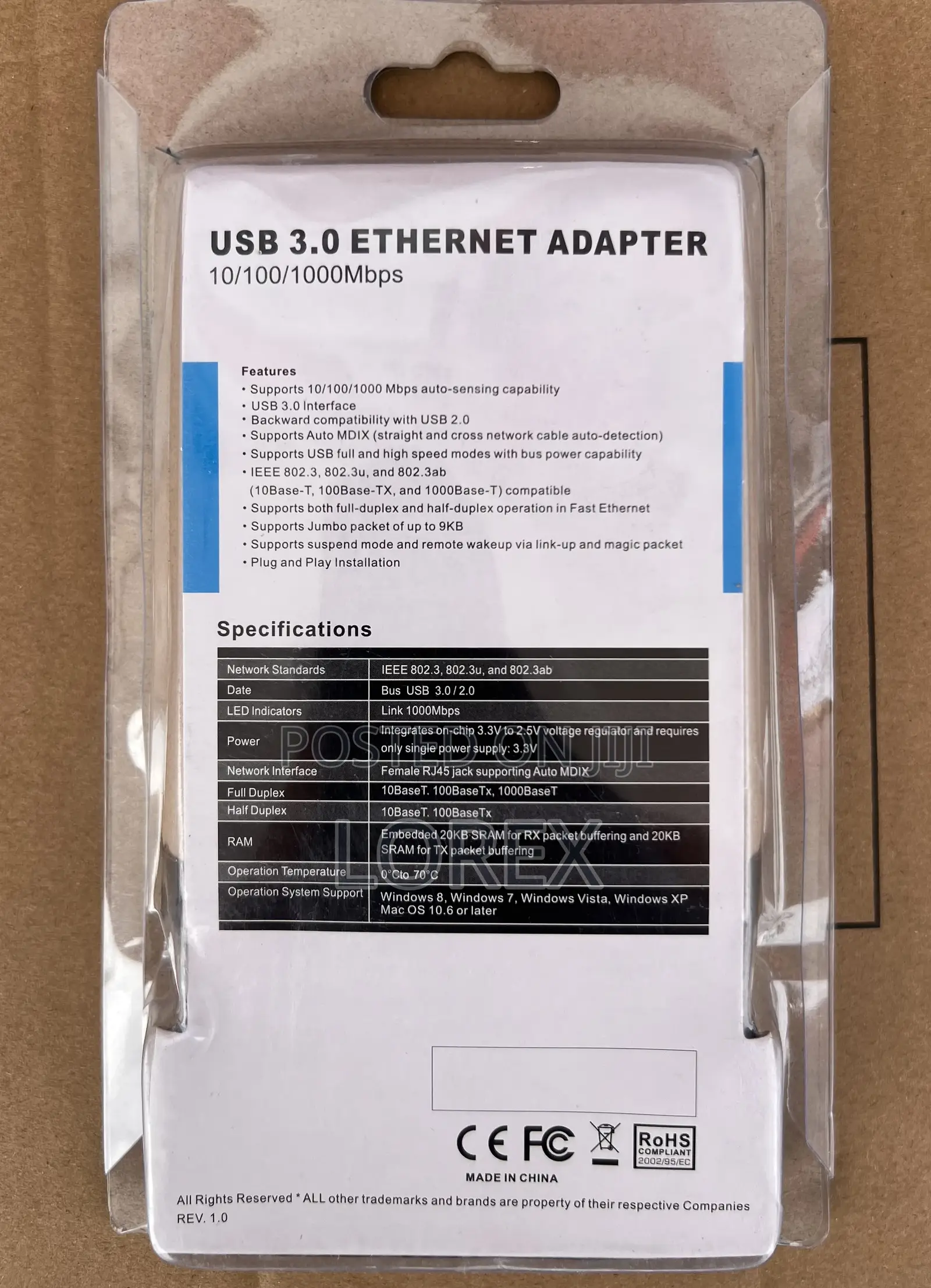 Usb 3.0 to Lan Ethernet Adapter 10/100/1000mbps