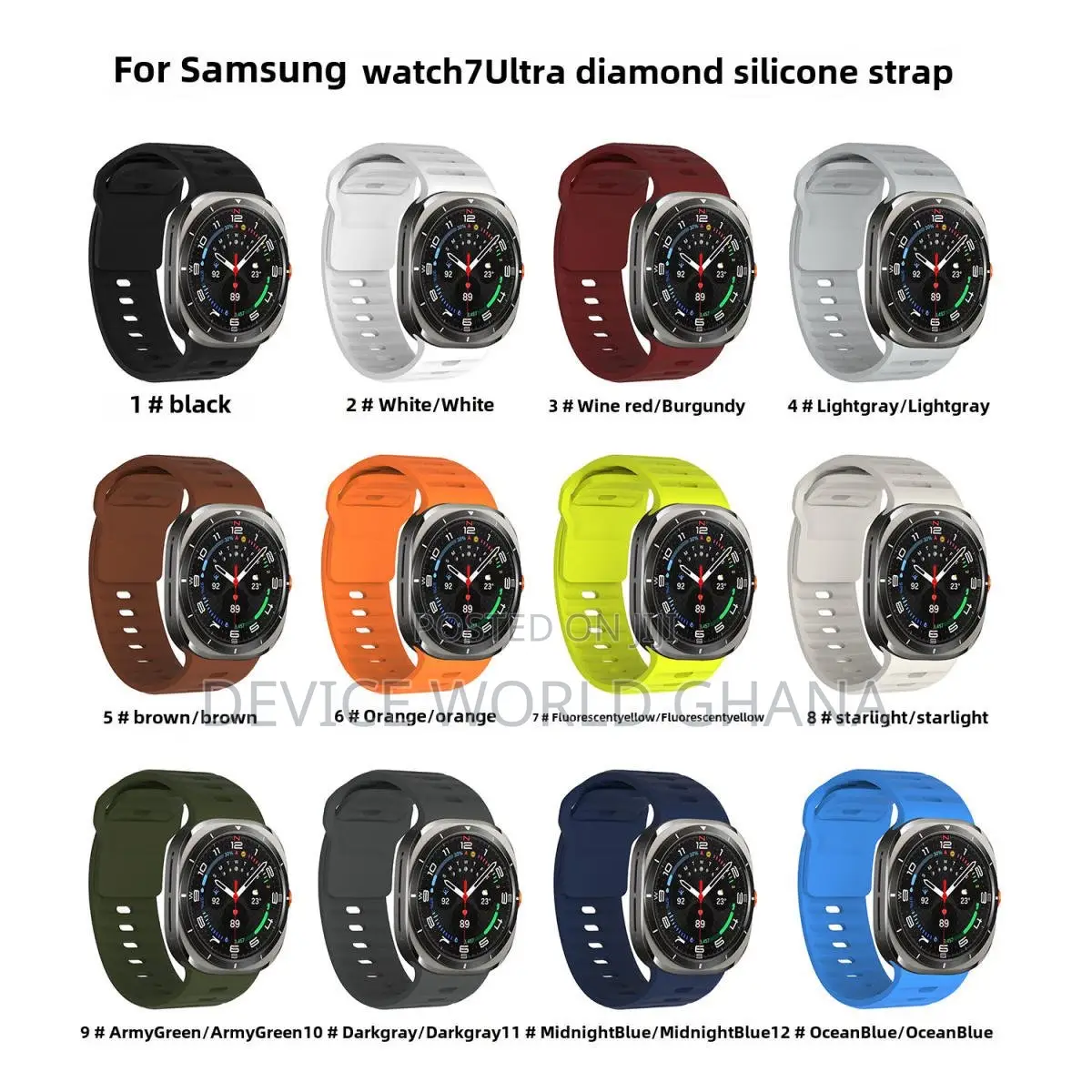 Diamond Silicone Strap for Samsung Watch 7 Ultra 47mm