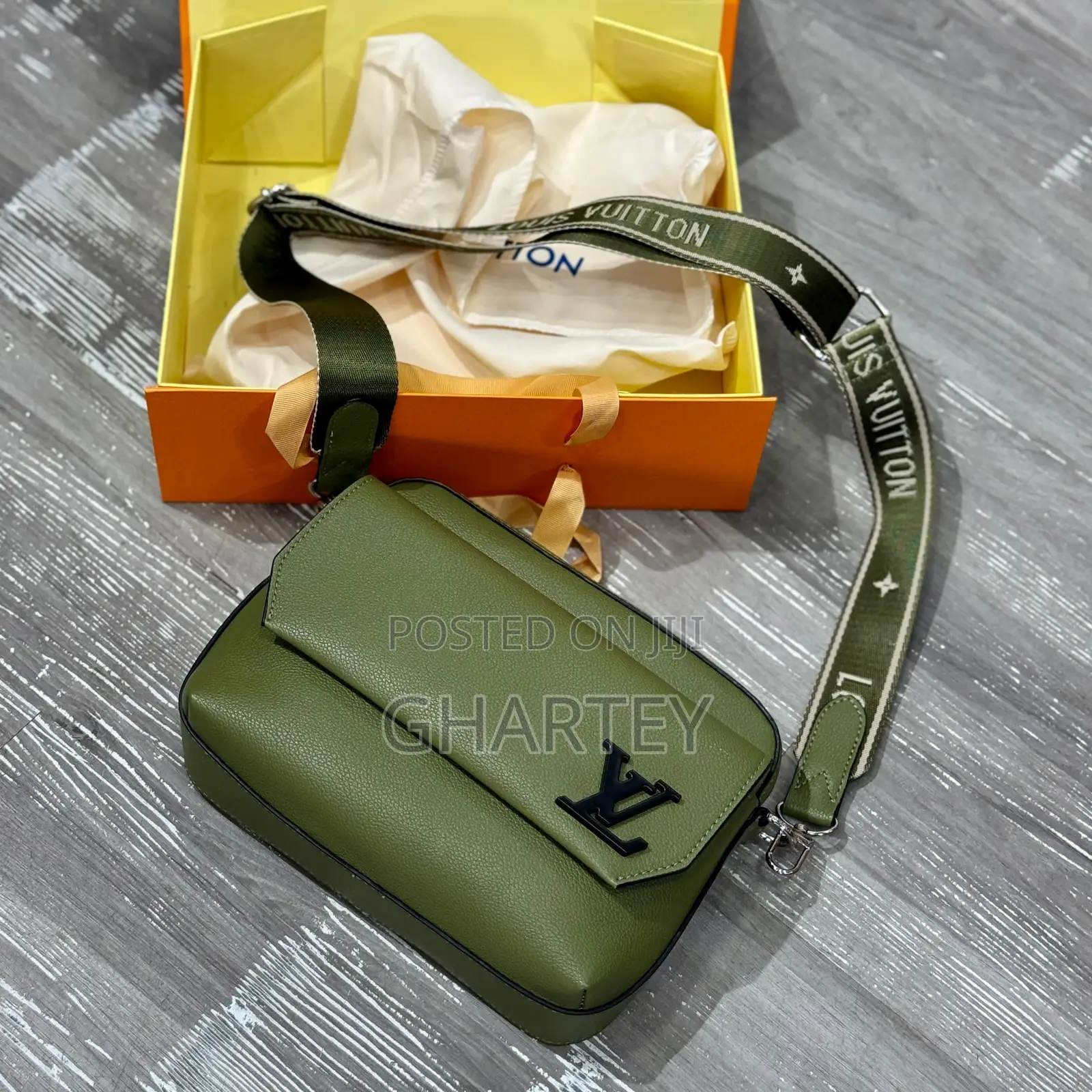 Army Green Premium Leather Louis Vuitton Side Bag
