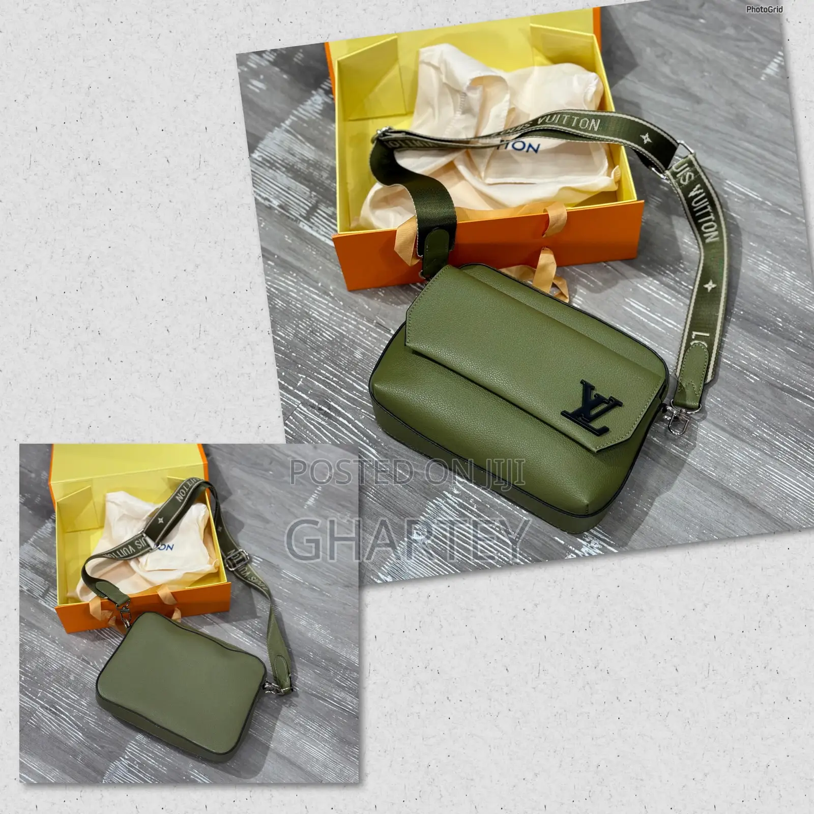 Army Green Premium Leather Louis Vuitton Side Bag