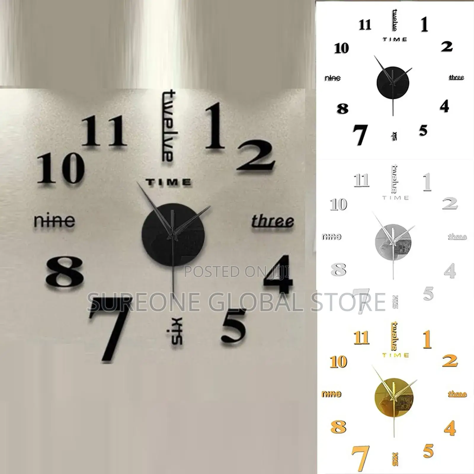 3d Soundless 90 to 120cm Clock Large-Sized