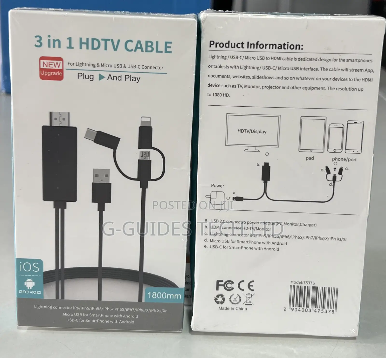 3 in 1 Hdmi to Type-C, iPhone, Android Smartphones Cable