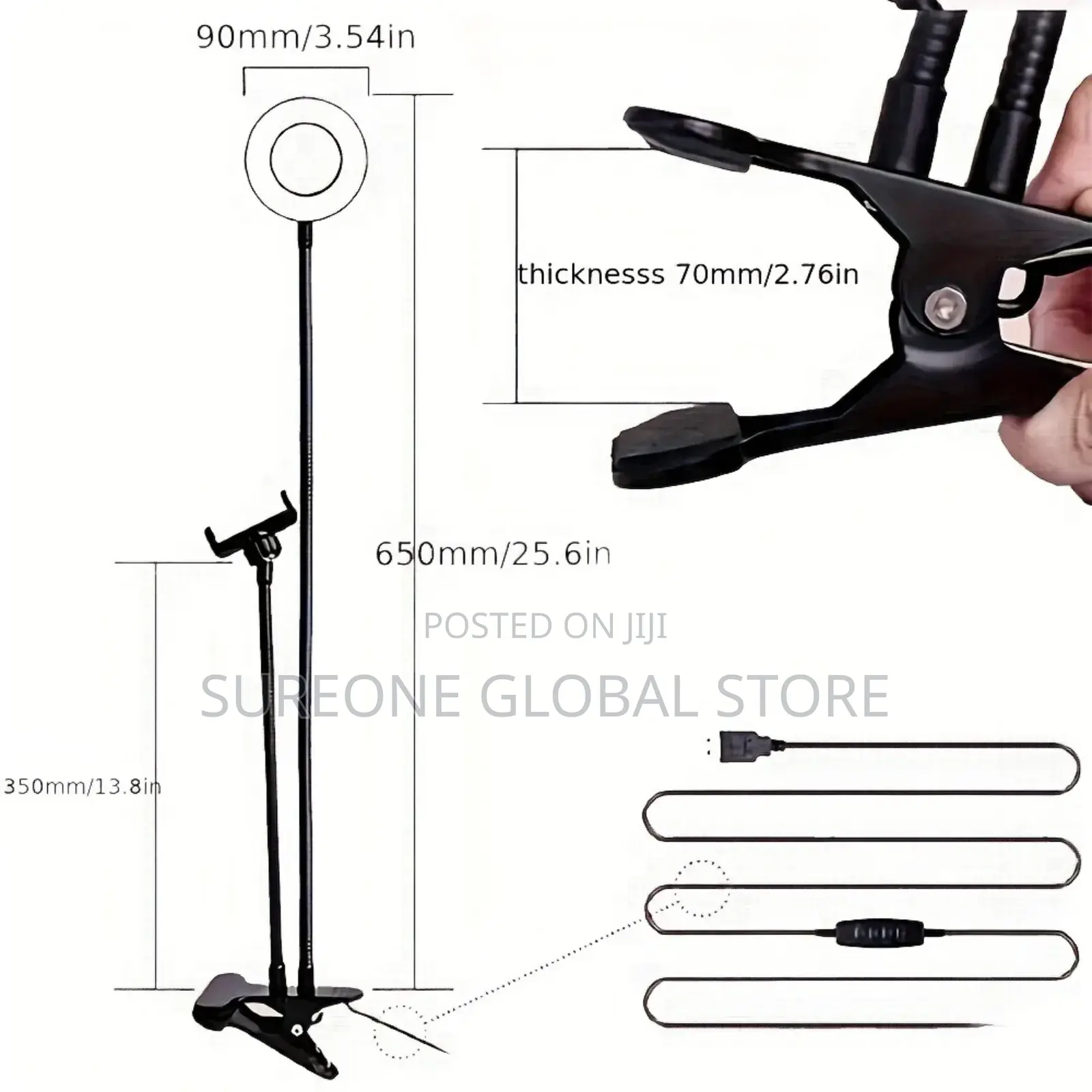 Universal Flexible Mobile Phone Holder With Selfie Ring Ligh
