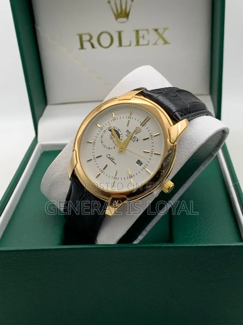 Rolex Sleek Gold Leather Watch