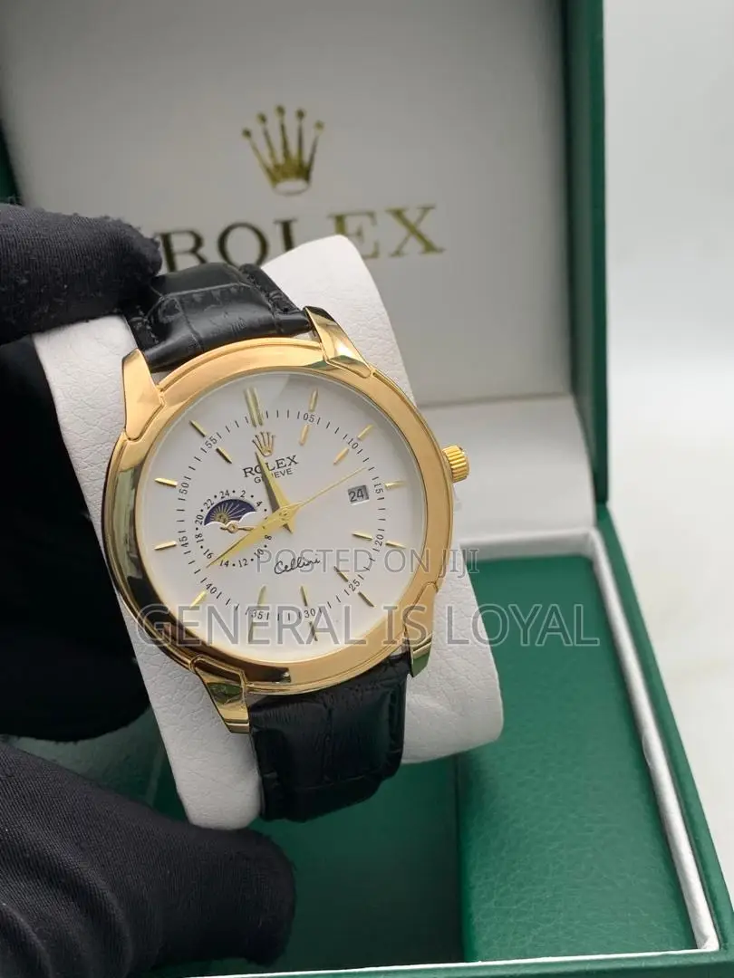Rolex Sleek Gold Leather Watch