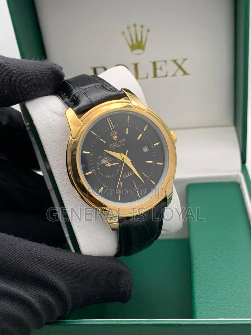 Rolex Sleek Gold Leather Watch