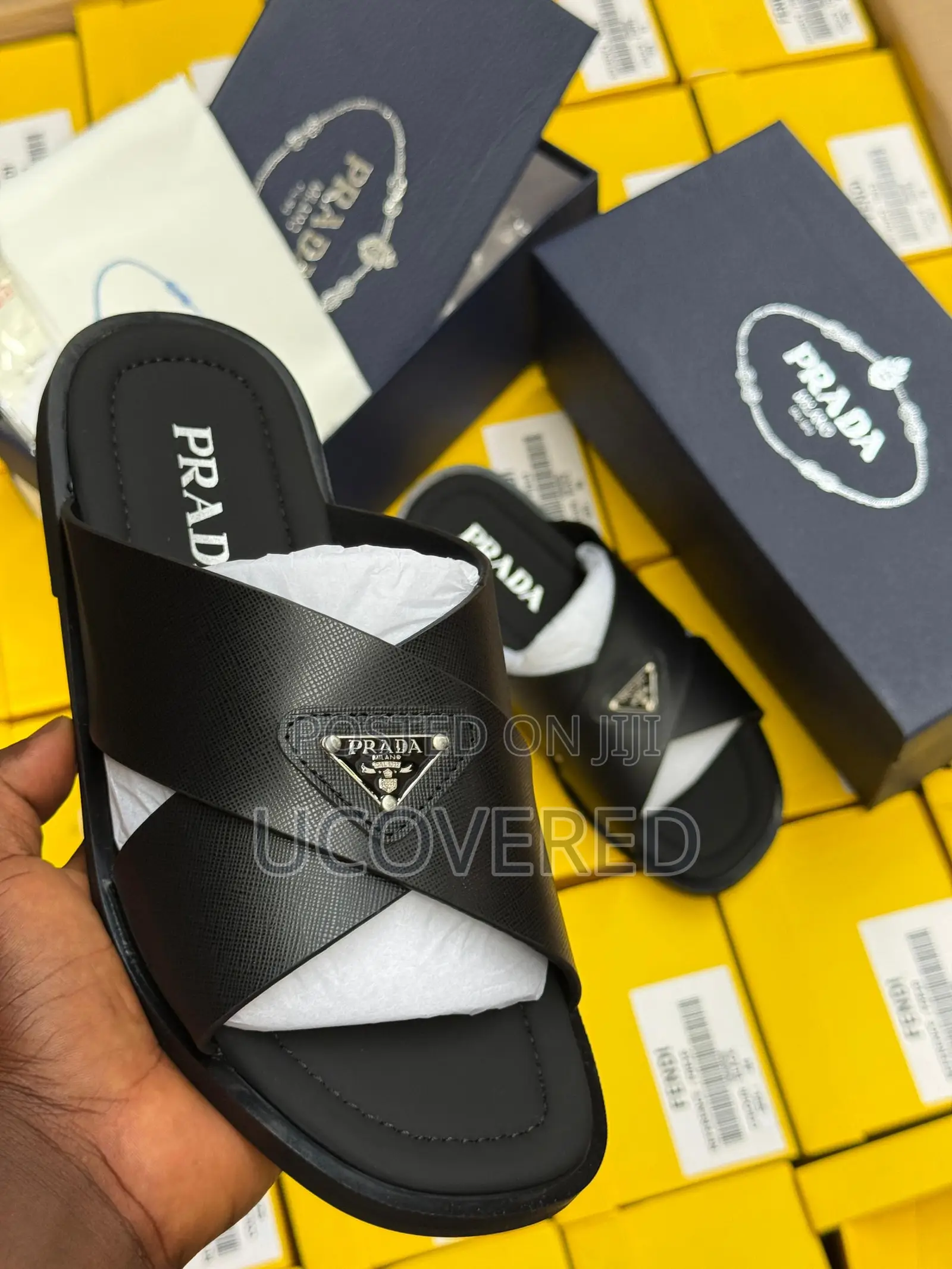Prada Cross Slide Sandal With Soft Cushion