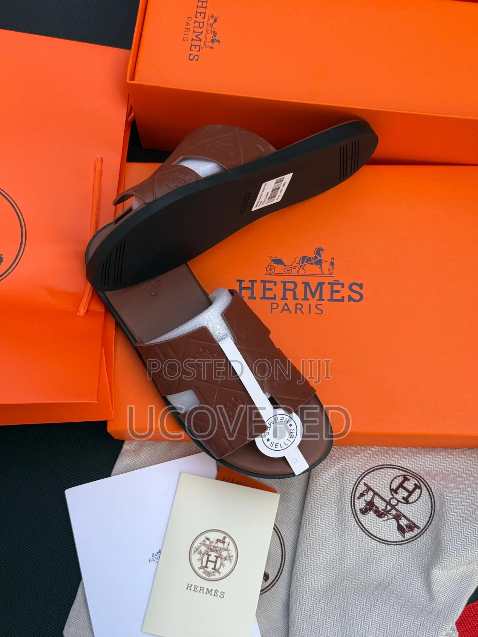 Hermes Men’S Leather Flat Sandal Open Toe Slippers