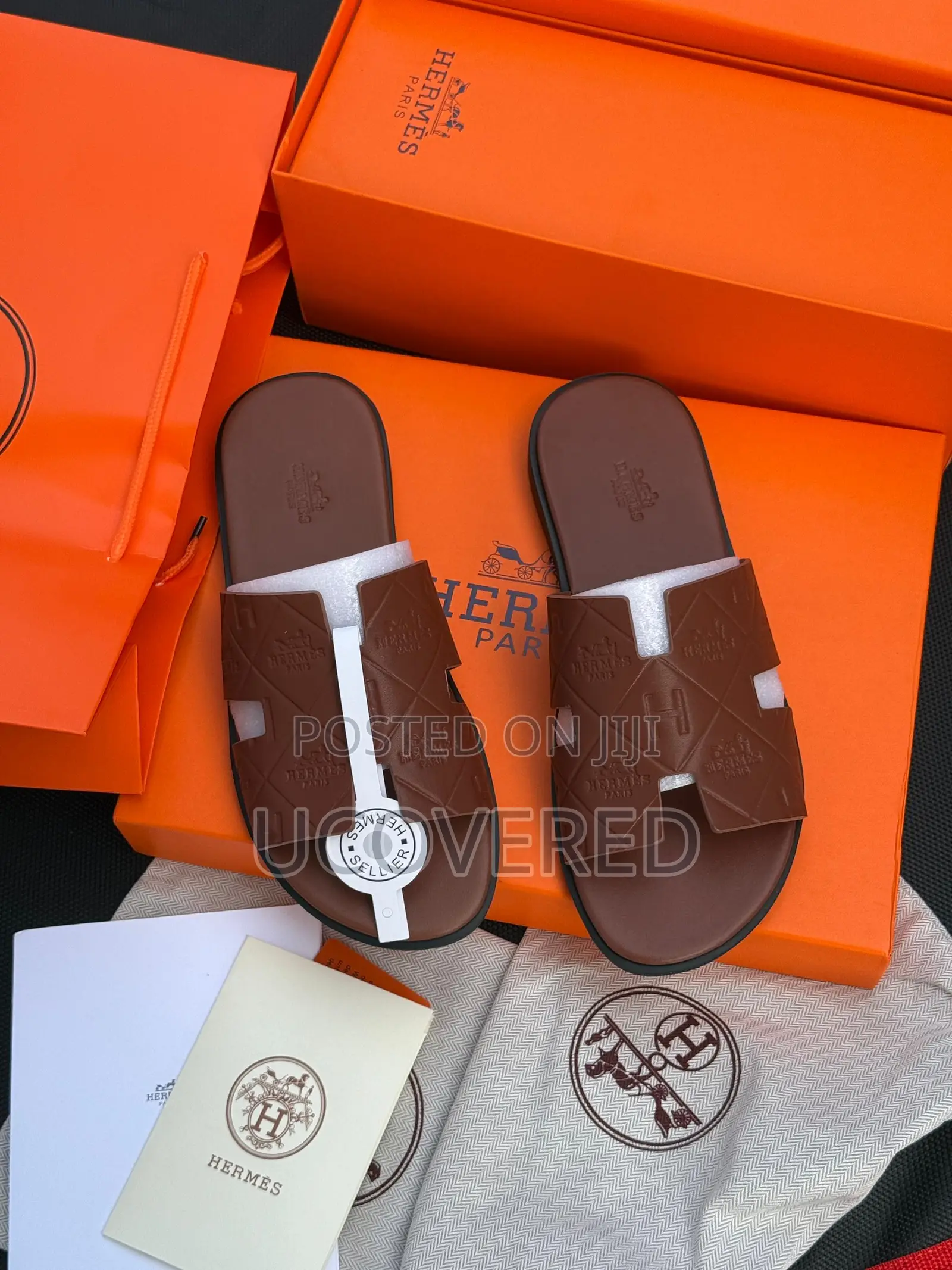 Hermes Men’S Leather Flat Sandal Open Toe Slippers