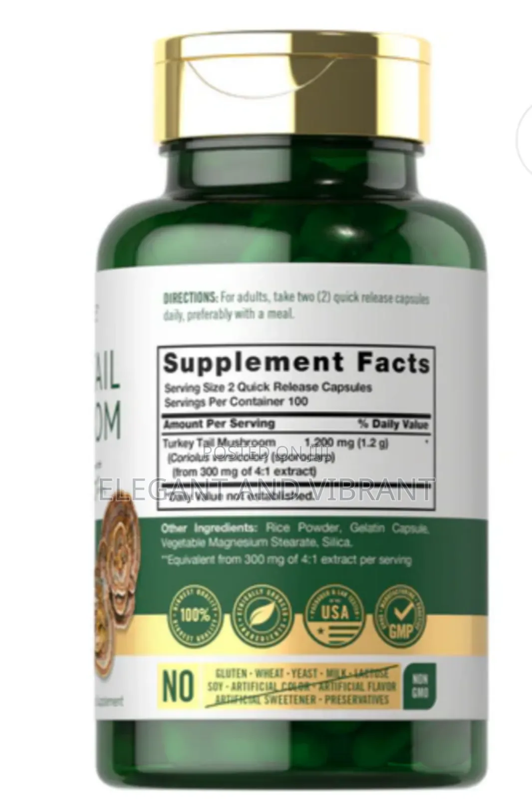 Turkey Tail Mushroom 1200mg Per Serving | 200 Capsules