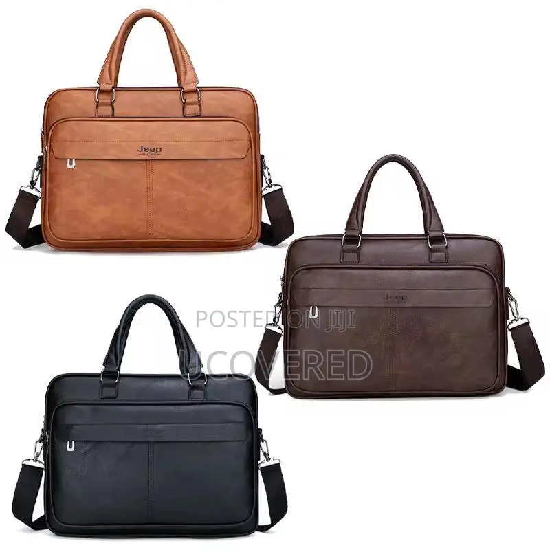 Leather Laptop Briefcase for Men, Waterproof Travel Bag
