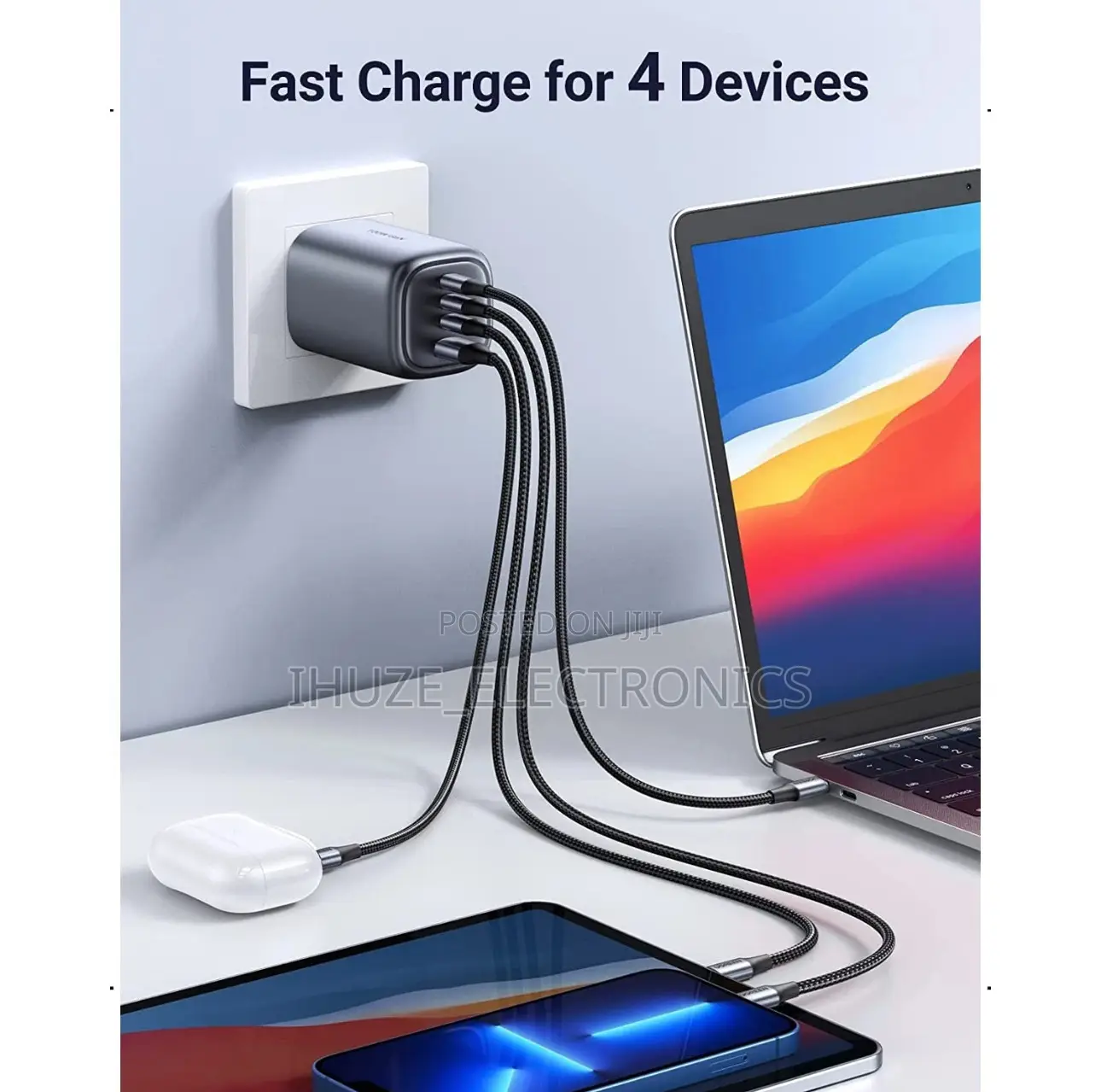 Ugreen 100w Gan Fast Charger (4 Port Usb-C/Usb) Uk Adapter