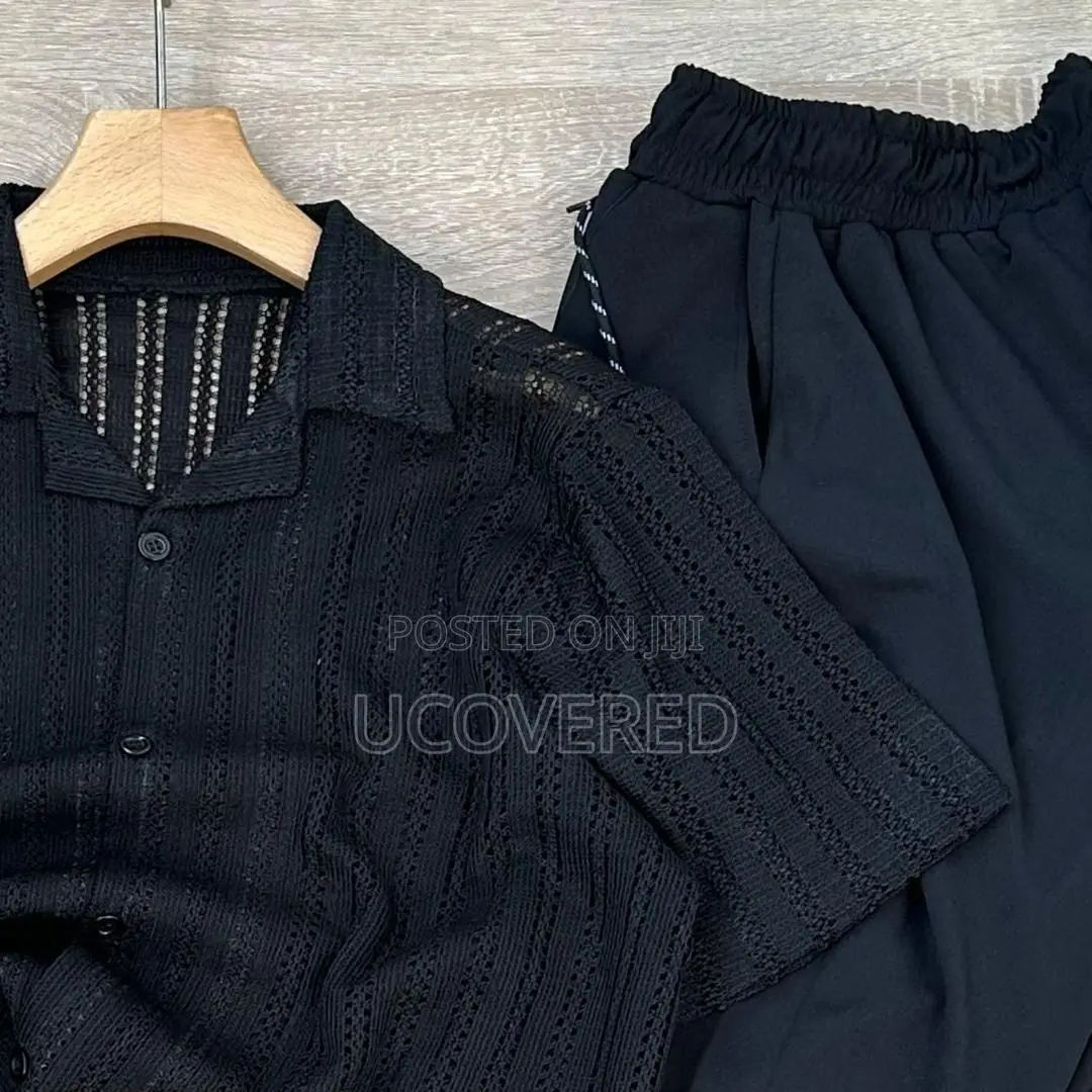 Men’S Solid Color 2 Piece Set Button Front Short Sleeve