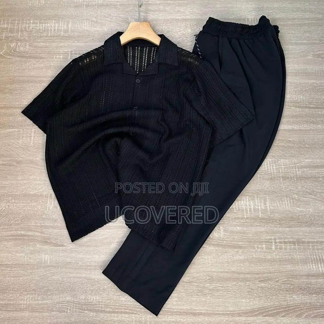 Men’S Solid Color 2 Piece Set Button Front Short Sleeve