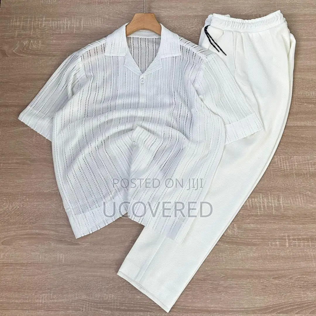 Men’S Solid Color 2 Piece Set Button Front Short Sleeve
