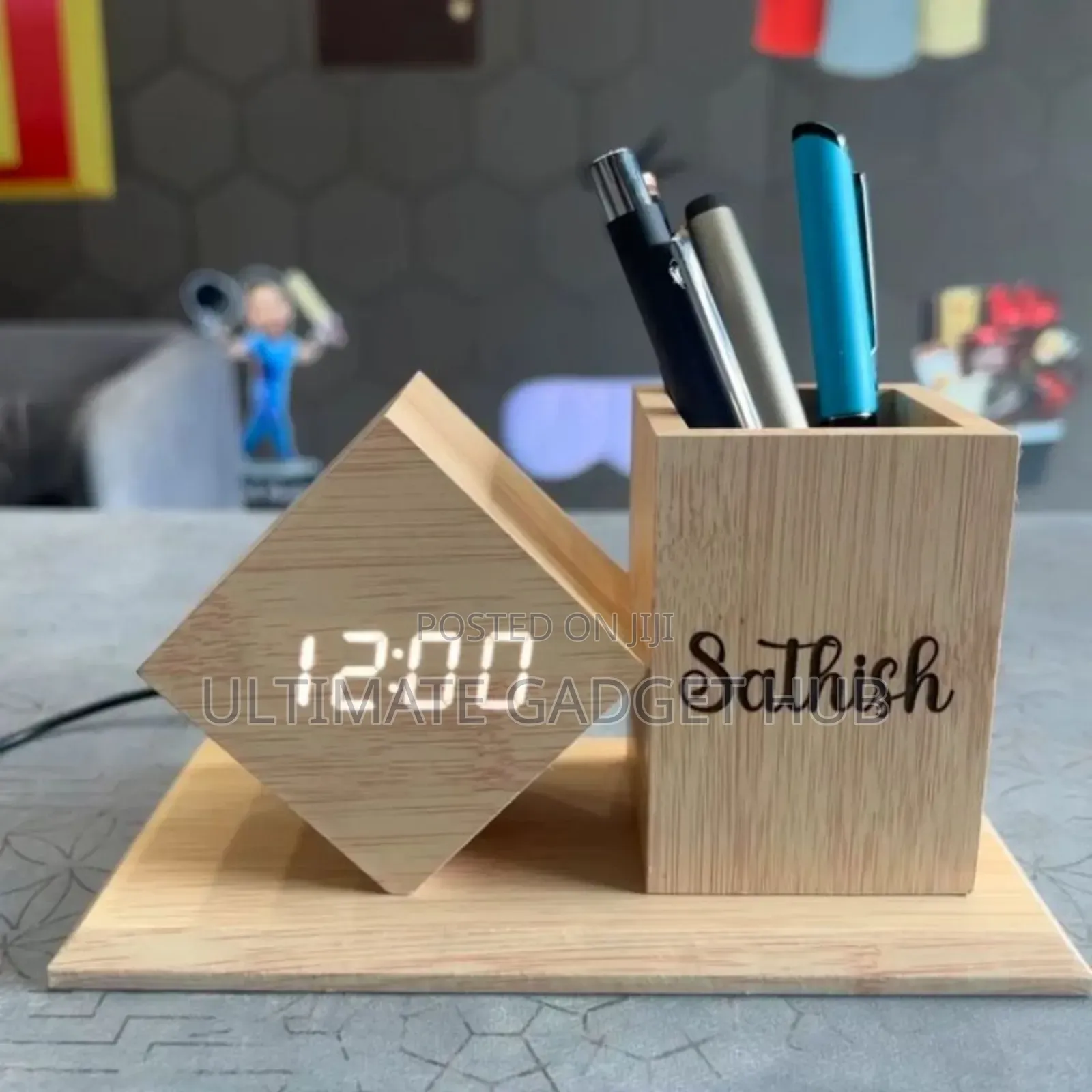 Desktop Clock With Pen Holder