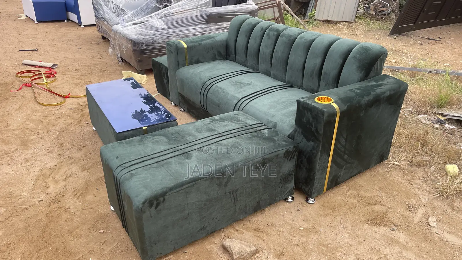 Green Velvet Material Sofa