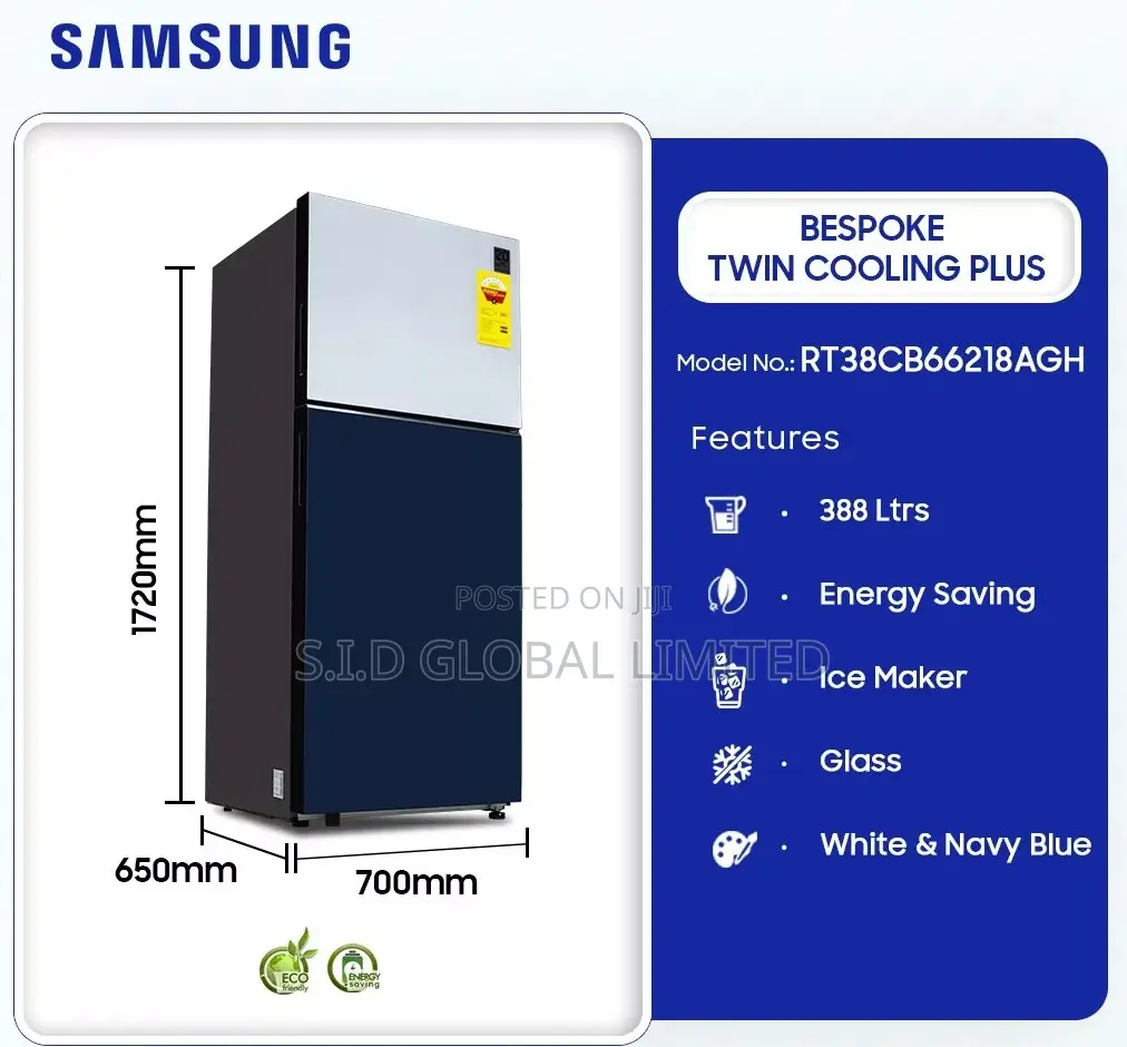 Samsung Glass White and Navy Blue Refrigerator Rt38cb66218ag