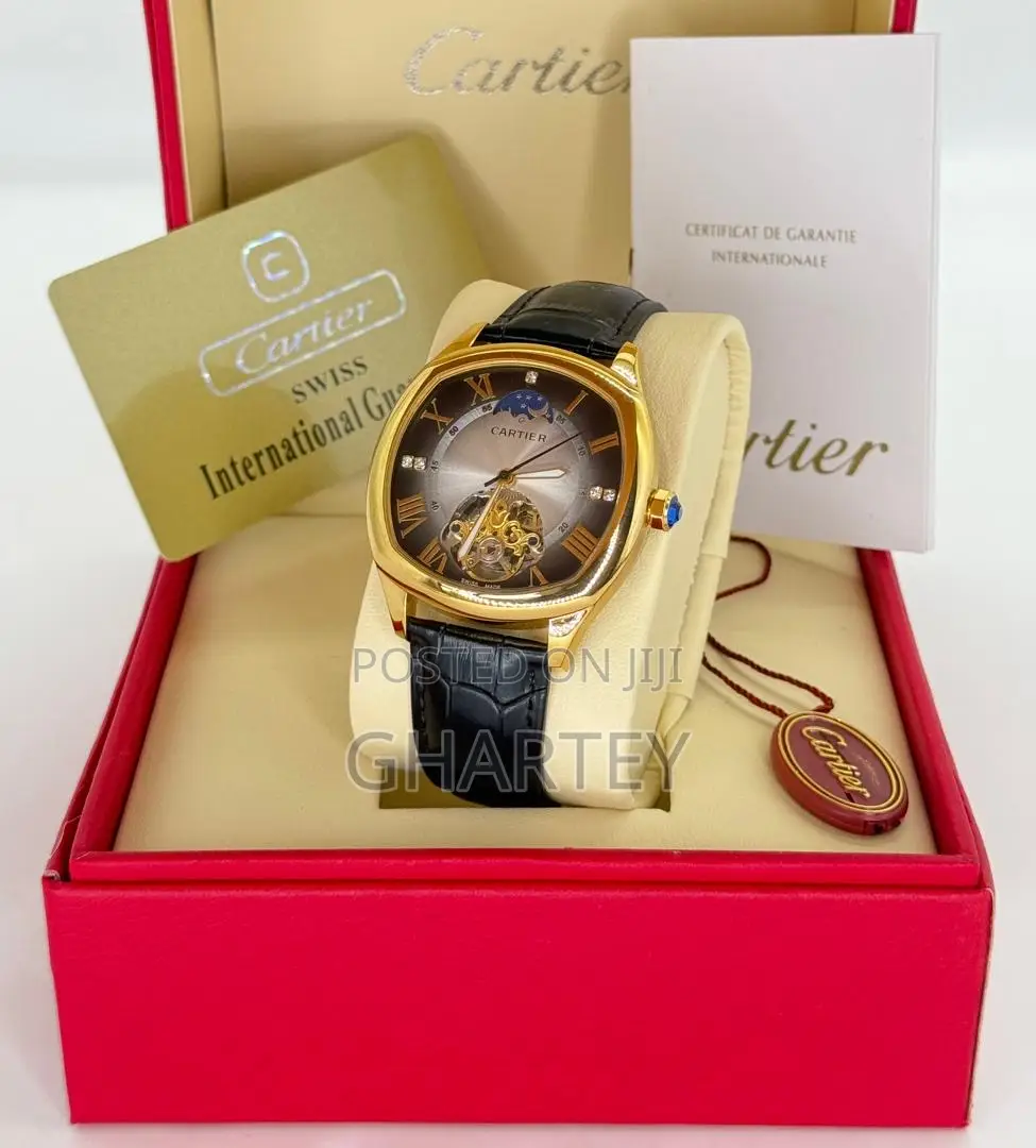 Mechanical Round Case Quality Leather Chain Cartier Watch