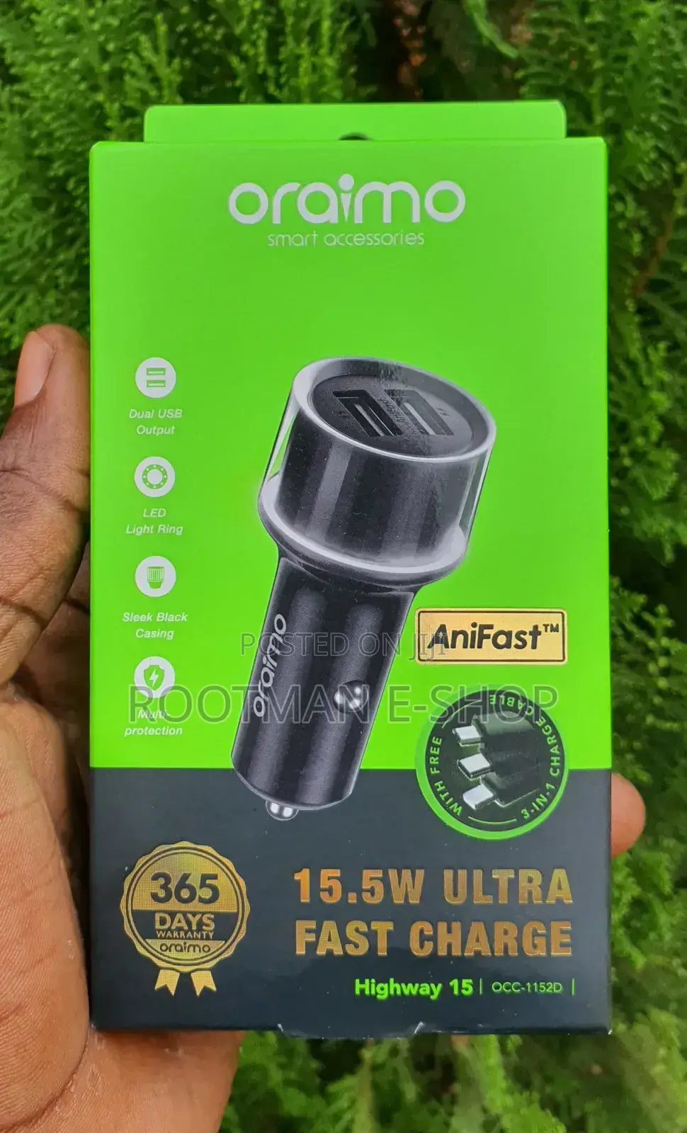 3 in 1 Cable 15w Fast Charger for Vehicles (Oraimo)